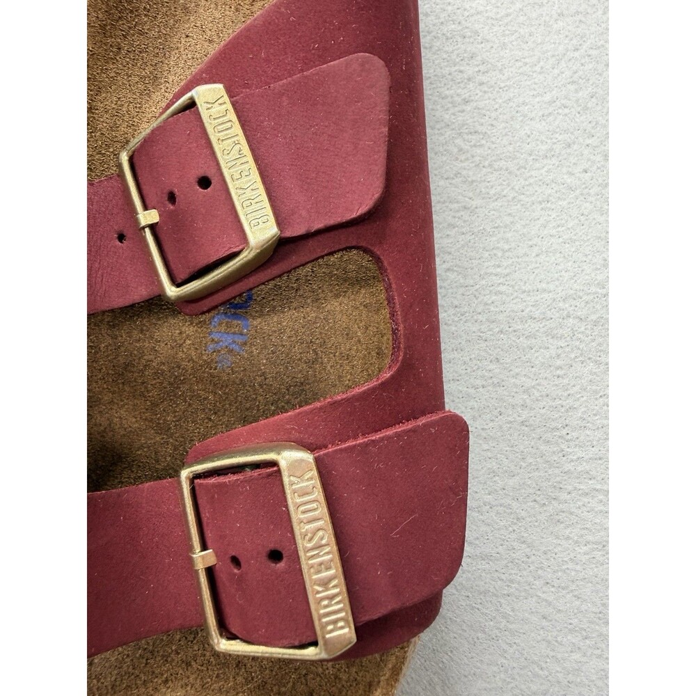 Birkenstock Arizona Sandals EU 42 Burgundy Nubuck Leather Slides - Picture 4 of 12
